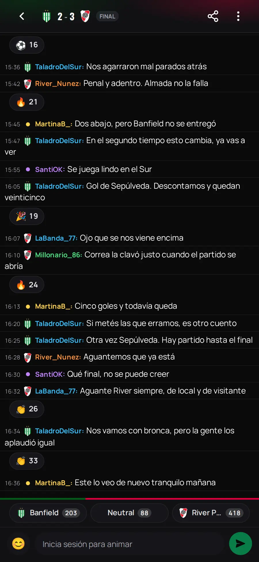 La Grada Feeberse: el chat de un partido
