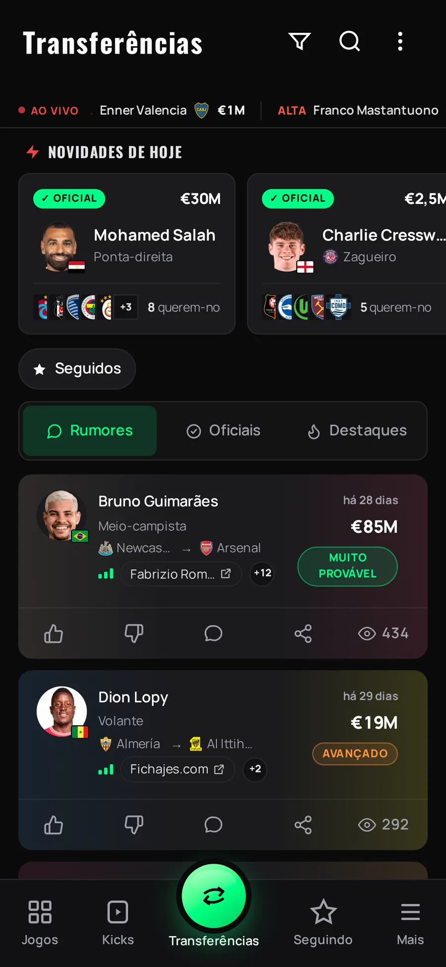 Mercado de transferências: rumores e transferências oficiais